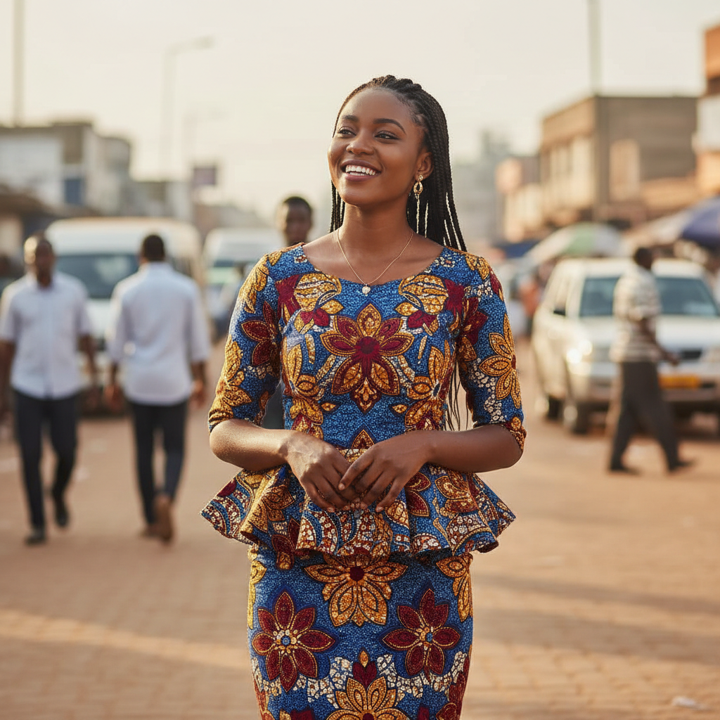Stunning Ladies Ankara Peplum Dress Perfect for Sunday…