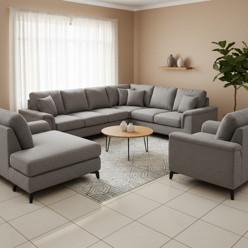 Comfortable 7 Seater Grey Fabric Sofa Set for Your Nakuru…