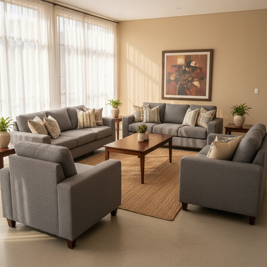 Comfortable 7 Seater Grey Fabric Sofa Set for Your Kenyan…