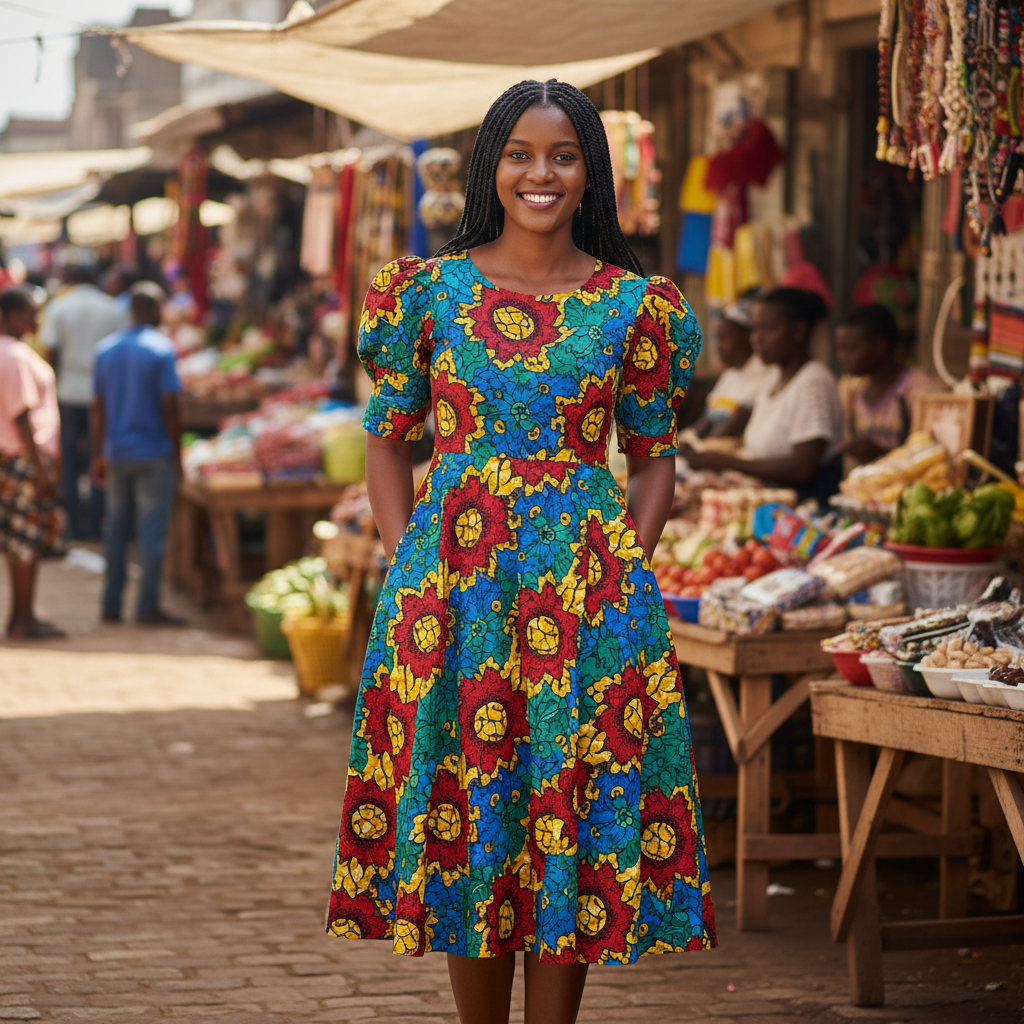 Vibrant Ankara Midi Dress with Pockets Size M | KSh 8,500…