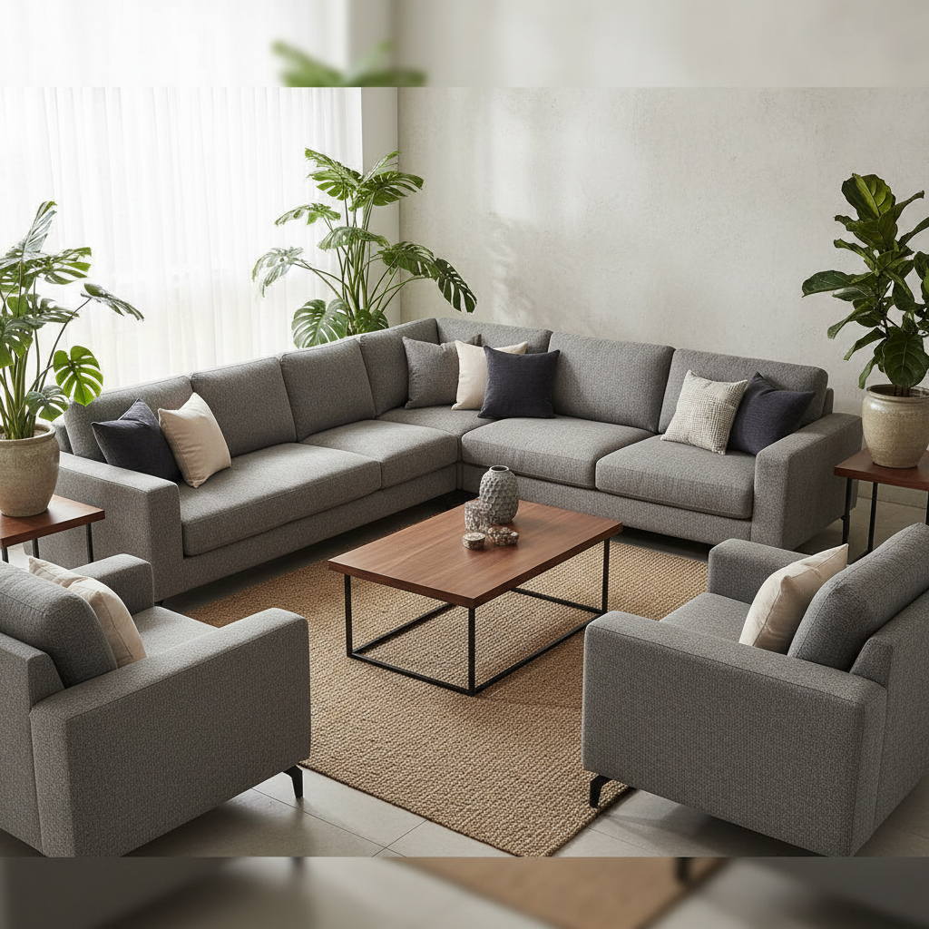 Comfortable 7 Seater Grey Fabric Sofa Set for Your…